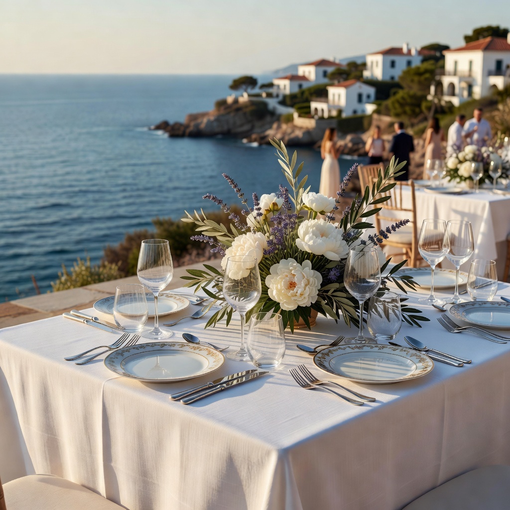 Luxury VIP table setting at an outdoor Mediterranean summer party