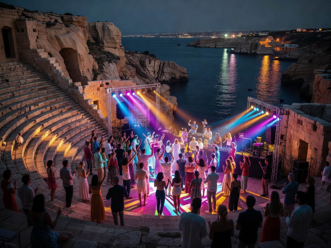 Mediterranean open air amphitheatre club party in Malta St Julians
